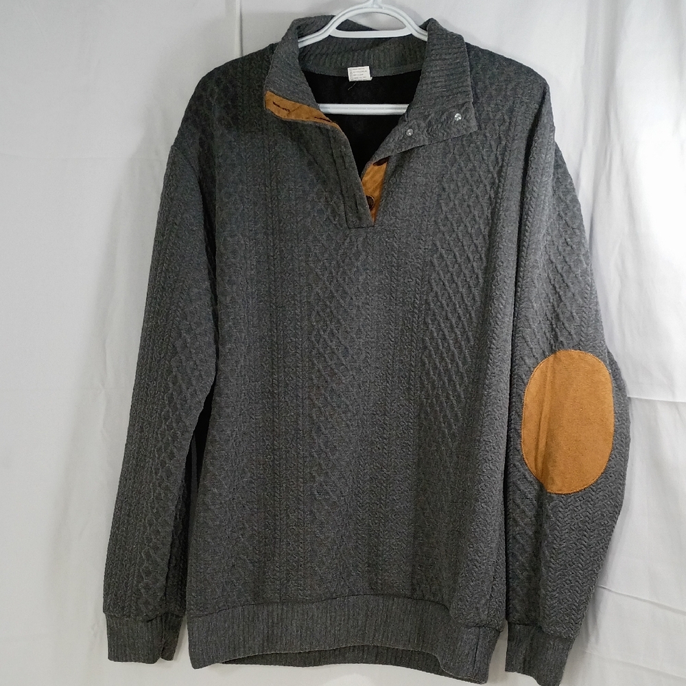 HENGSHENG,JEANS, Men's Charcoal and Tan V-Neck Sweater